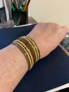 Multi-Strand Beaded Wrap Bracelet in Olive, Beige, and Brown